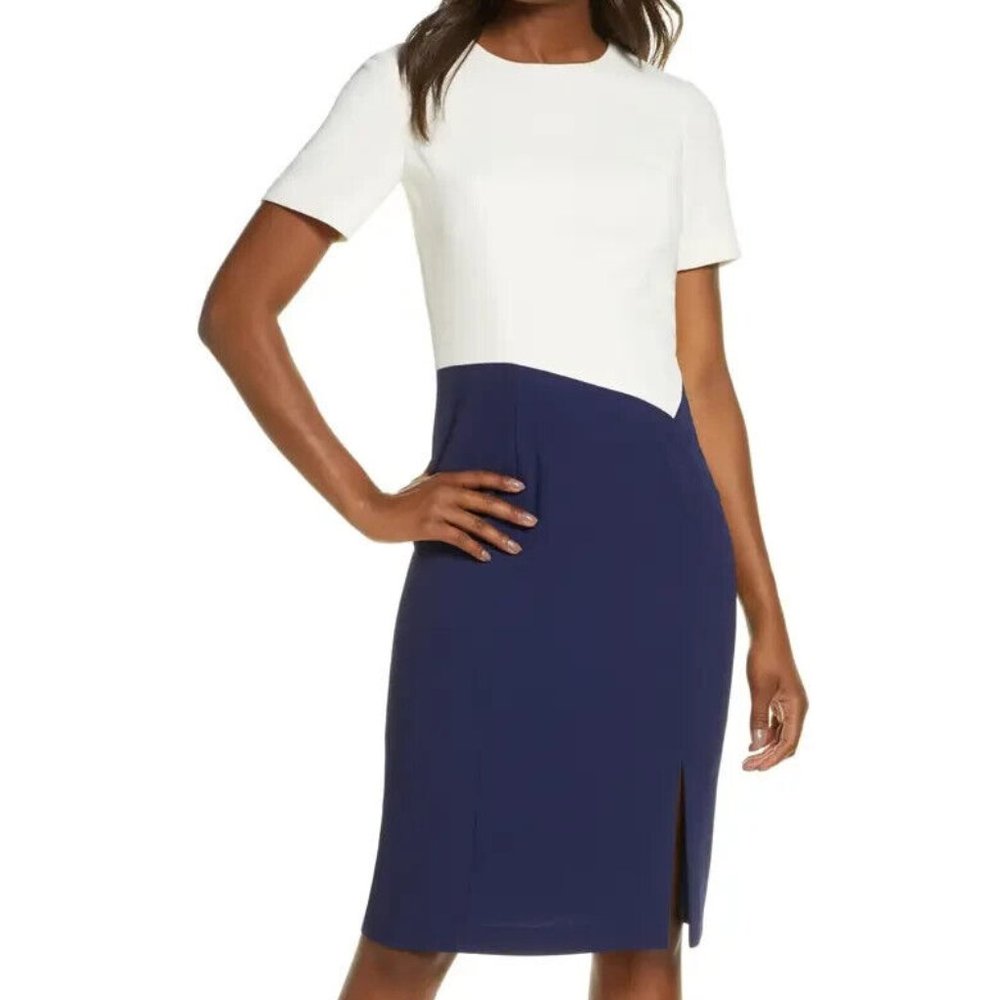 Harper Rose Crepe Sheath Assymetrical Dress Colorblock Short Sleeve Women's 6